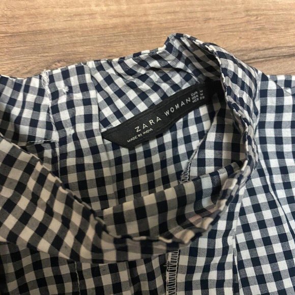 Zara Women black white checkered Top / Blpuse Size M - Picture 3 of 3